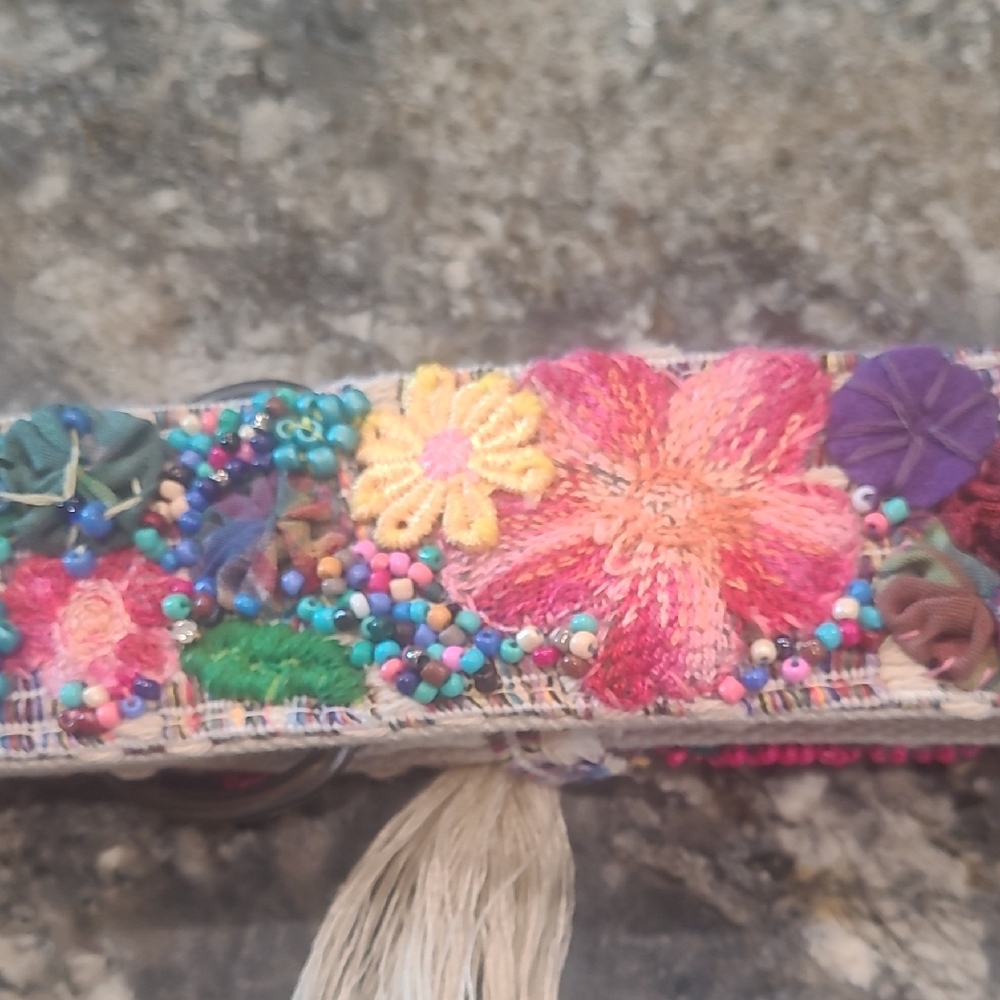 Colorful Floral Embroidered Belt with Tassel - Picture 8 of 14